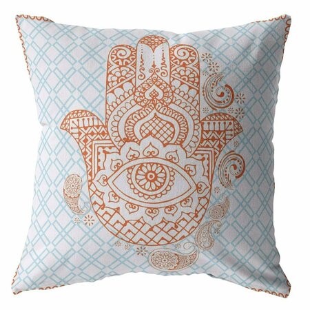 PALACEDESIGNS 16 in. Hamsa Indoor & Outdoor Throw Pillow Orange & Blue PA3667316